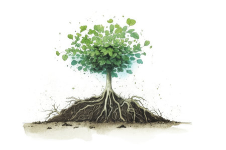 Green tree sprout on a white background. AI generative.の素材