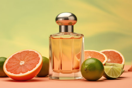 perfume bottle on citrus background. AI generated.の素材