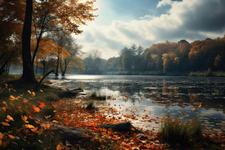 Autumn landscape illustration. AI generative.の素材