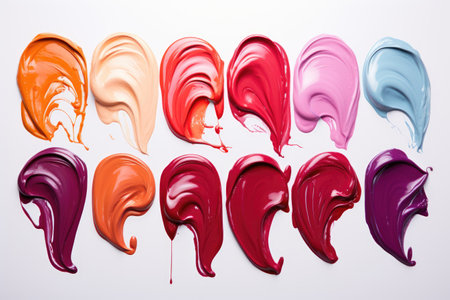 Set of multicolored smears of nail polish isolated on white background. AI generative.の素材