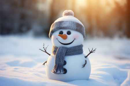3d illustration of cartoon cute snowman. AI generative.の素材