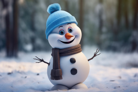 3d illustration of cartoon cute snowman. AI generative.の素材