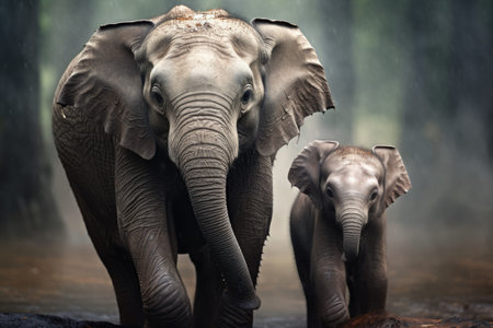 elephant and baby elephant. AI generative.の素材