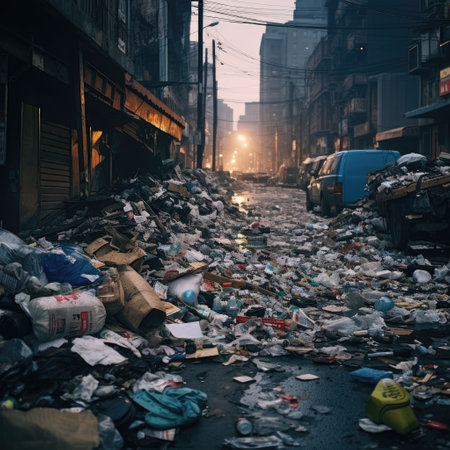 illustration of a pile of garbage on the streets of the city. AI generative.の素材