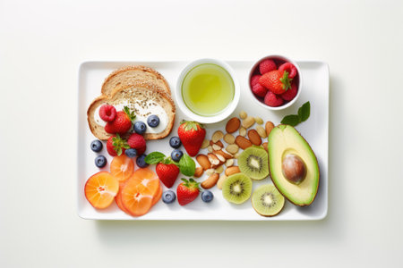 healthy breakfast. The concept of clean proper nutrition. AI generative.の素材