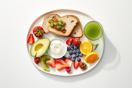 healthy breakfast. The concept of clean proper nutrition. AI generative.の素材