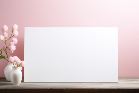 Blank white canvas and floral decor. AI generative.の素材