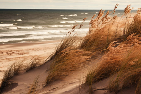 Sand dunes on the coast of the northern sea. ai generative.の素材