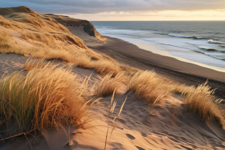 Sand dunes on the coast of the northern sea. ai generative.の素材