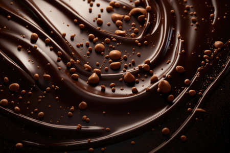Chocolate wavy swirl background. Abstract satin chocolate waves, brown color flow.の素材