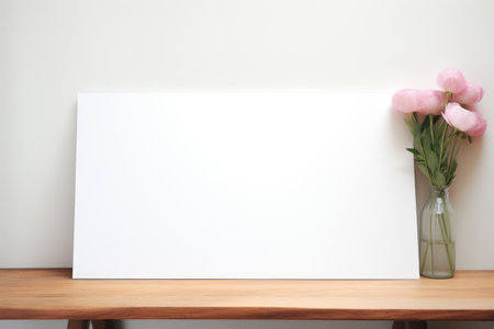 Blank white canvas and floral decor. AI generative.の素材