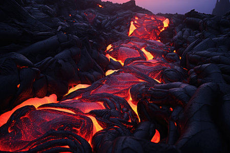 Lava flow flowing from a volcano.の素材