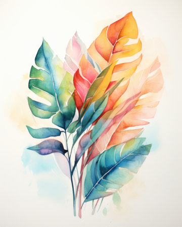 colorful tropical leaves watercolor on white background.の素材