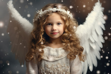portrait of a little girl with angel wings. christmas angel.の素材