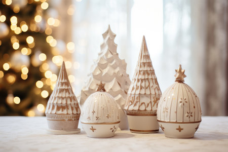 Christmas holiday decor on the background of a Christmas tree, home comfort and holiday concept.の素材