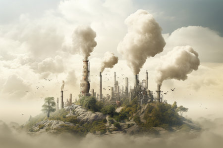 smoking chimneys of a coal power plant or factory.の素材