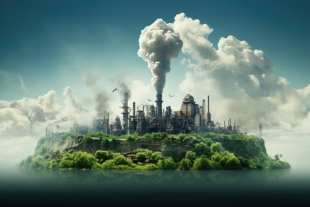smoking chimneys of a coal power plant or factory.の素材