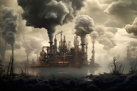 smoking chimneys of a coal power plant or factory.の素材