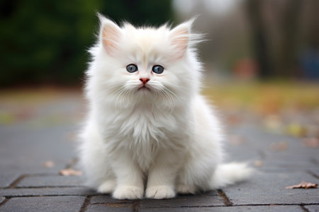 small cute white fluffy kitten.の写真素材