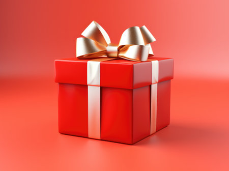 red gift box on a red background for Christmas or Valentine's Day.の素材