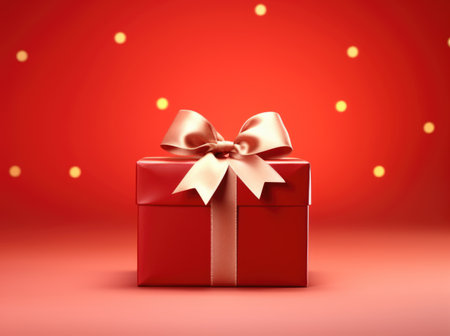 red gift box on a red background for Christmas or Valentine's Day.の素材