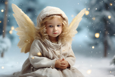 portrait of a little girl with angel wings. christmas angel.の素材