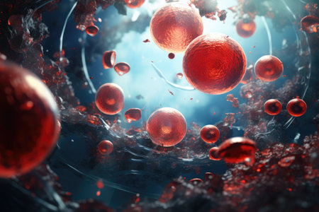 Blood cells under a microscope.の素材