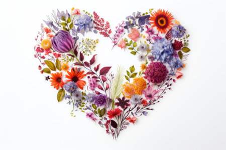 Heart of flowers on a white background.の素材
