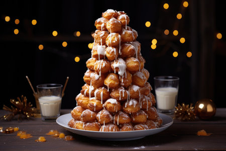 French dessert croquembouche on the table.の素材