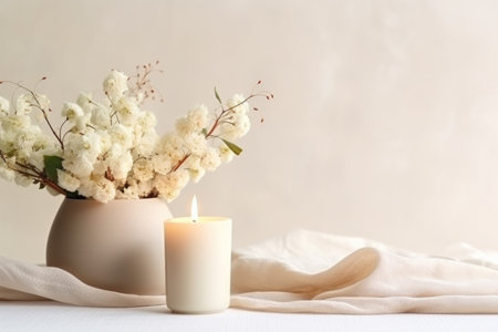 Candles and flowers in a vase.の素材
