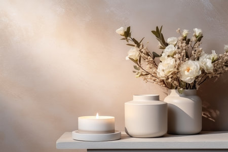 Candles and flowers in a vase.の素材