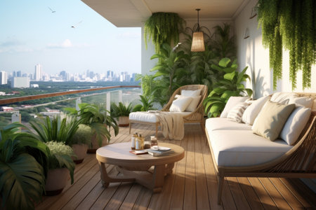 Cozy balcony with sofa and plants.の素材