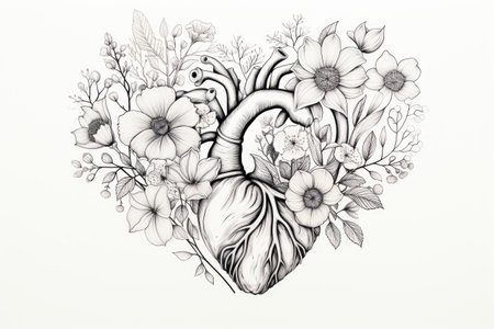 Floral heart with a butterfly.の素材