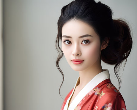 Asian woman in national costume with hair ornament.の素材