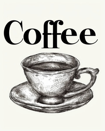 Black and white coffee cup sketch.の素材