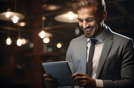 business man with tablet in restaurant.の素材