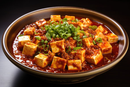 Ma Po Tofu in a ceramic bowl. Chinese food cultureの素材