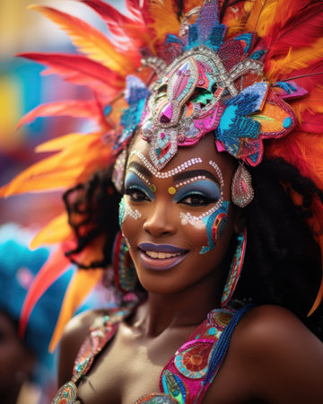 Joyful carnival dancer in a feathered costumeの素材