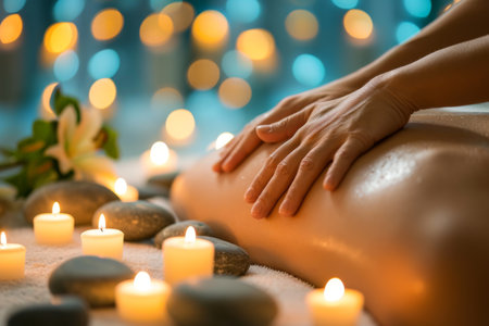 Stone massage with candles for relaxationの素材