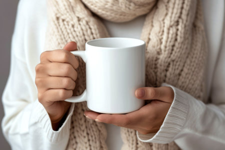 Hands in sweater holding mugの素材