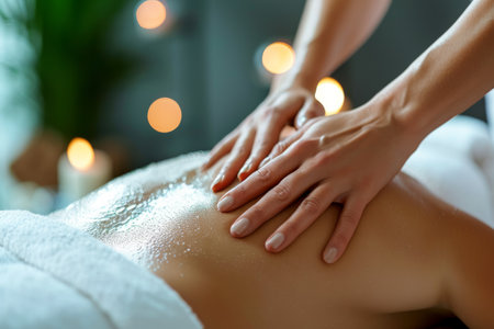 Back massage in spa with warm candlelightの素材