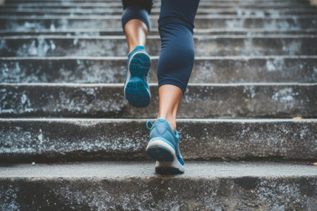 Runner along the steps of an urban staircase.の素材