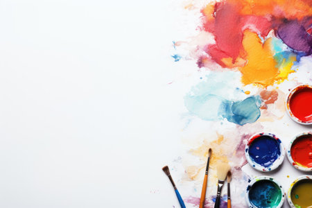 Multicolored acrylic paints smeared on a white background creating an abstract pattern.の素材