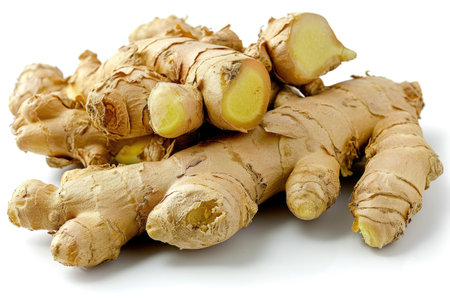 fresh ginger root isolated on white background.の素材