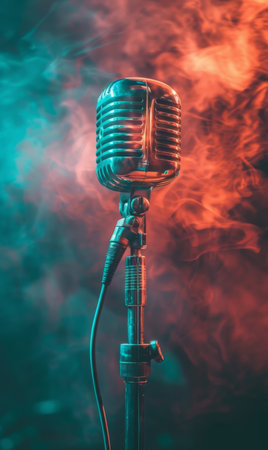 Microphone with red-blue smoke. The energy of a live performanceの素材