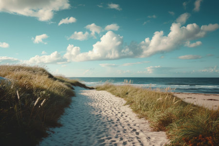Sandy path through dunes to the seaの素材
