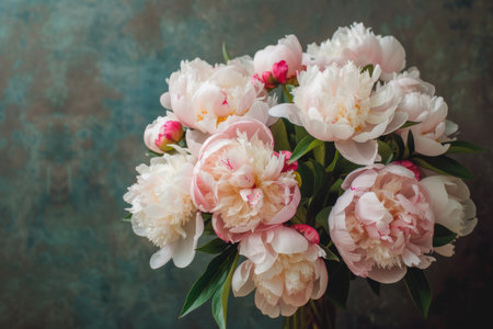 Bouquet of pink peonies on dark background.の素材