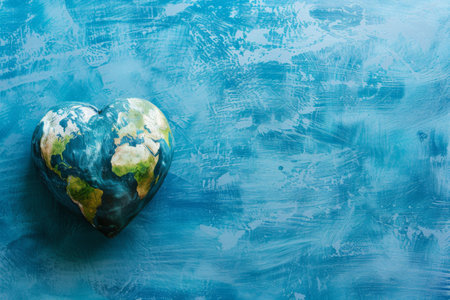 Earth shaped as a heart on a blue backgroundの素材