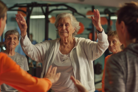 Senior women exercising in a fitness club.の素材