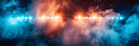 Stage with bright lighting and smoke at a concert.の素材